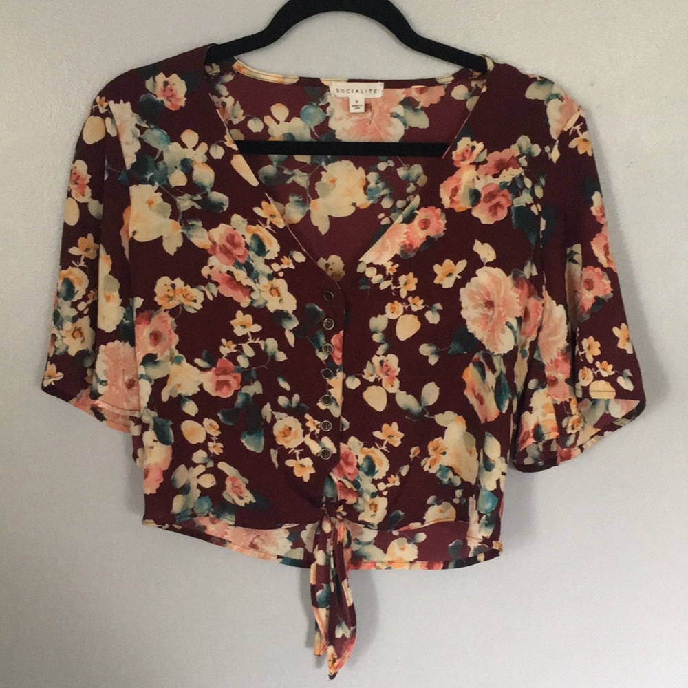 Floral cropped button up